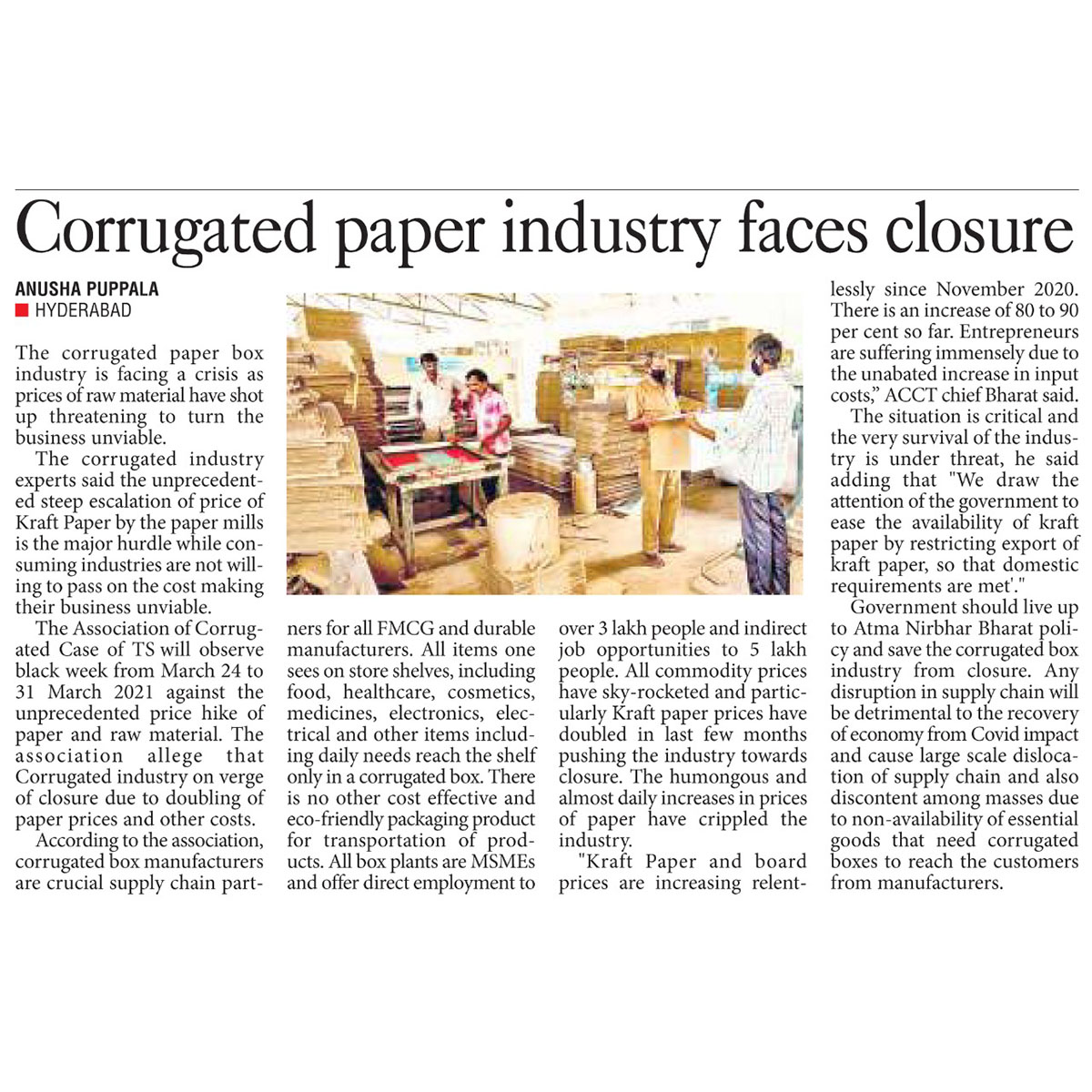 Corrugated Paper Industry Faces Closure